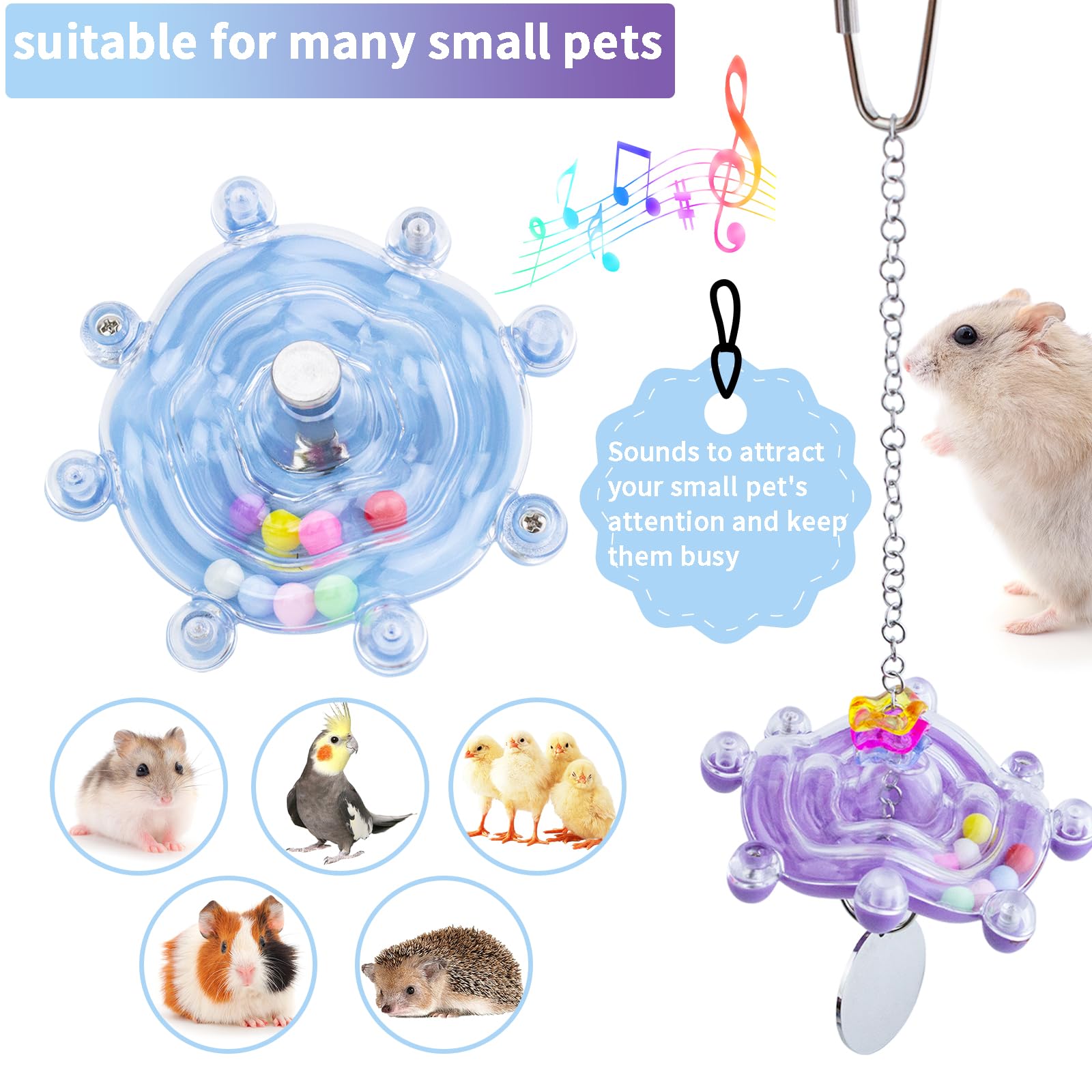 FlidRunest 2 Pack Colorful Spinning Hamster Exercise Wheels - Silent Rotating Cage Toy for Small Pets, Intelligence Training & Enrichment Activity - Perfect for Hamsters, Gerbils & Mice Cages