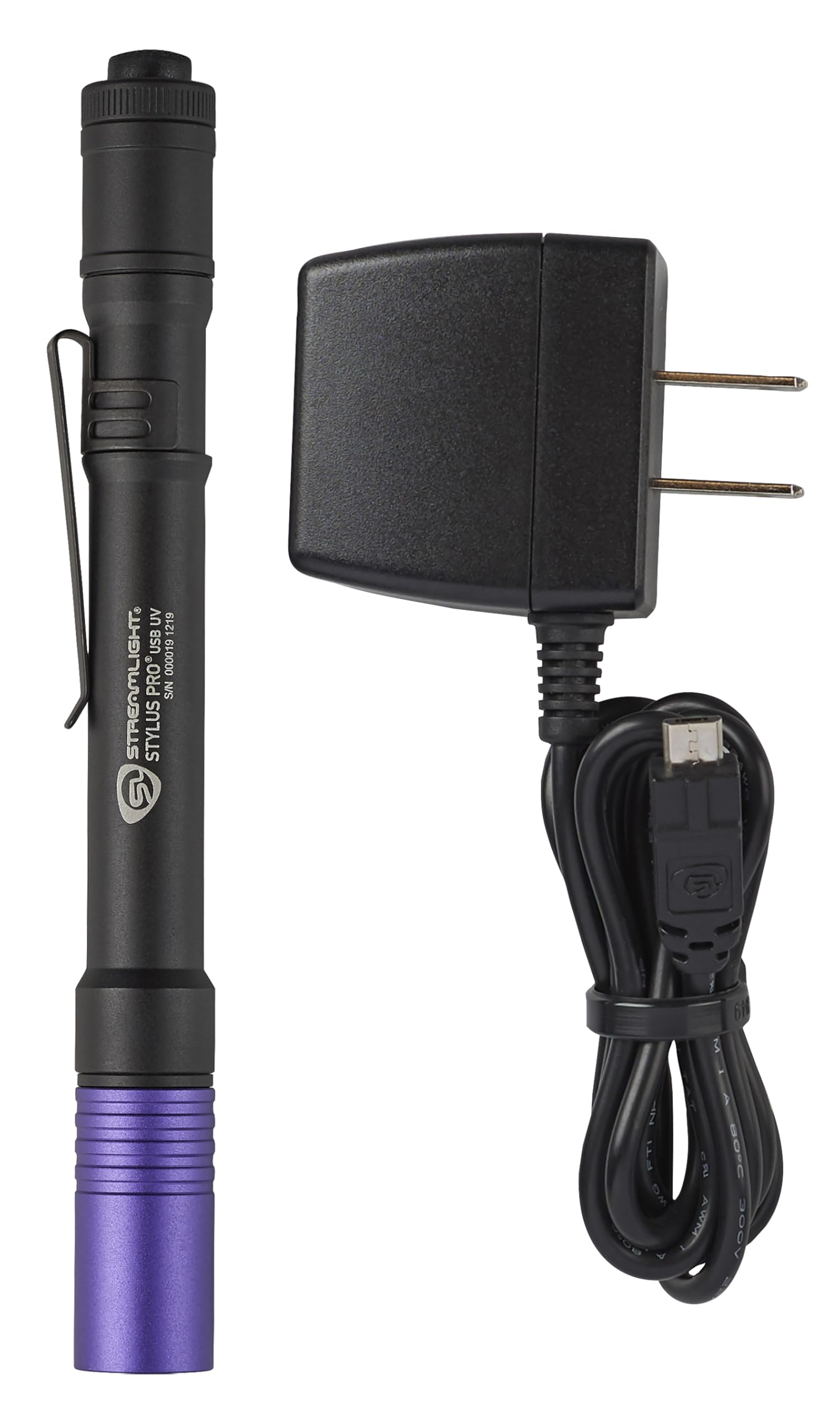 Streamlight 66148 Stylus Pro USB 400nm UV Rechargeable Penlight with 120V AC Adapter, USB Cord & Nylon Holster - Black UV Flashlight for Forensic Investigation, Currency Verification & Leak Detection