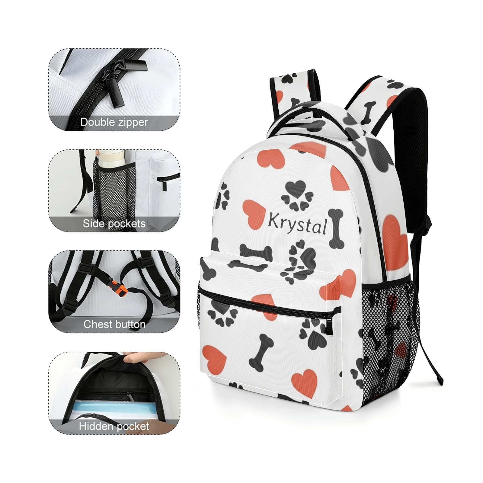 Personalized Red Heart Paw Dog Backpack - Waterproof Travel Pet Carrier for Small Dogs - Custom Name Pet Accessories for Men & Women - Perfect for Hiking, Camping & Outdoor Adventures