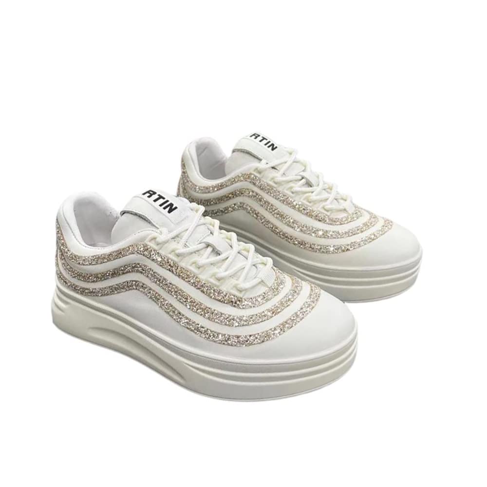 Women's Low Top Platform Sneakers - Glitter Lace Up Casual Fashion Shoes for Everyday Wear, Walking & Street Style