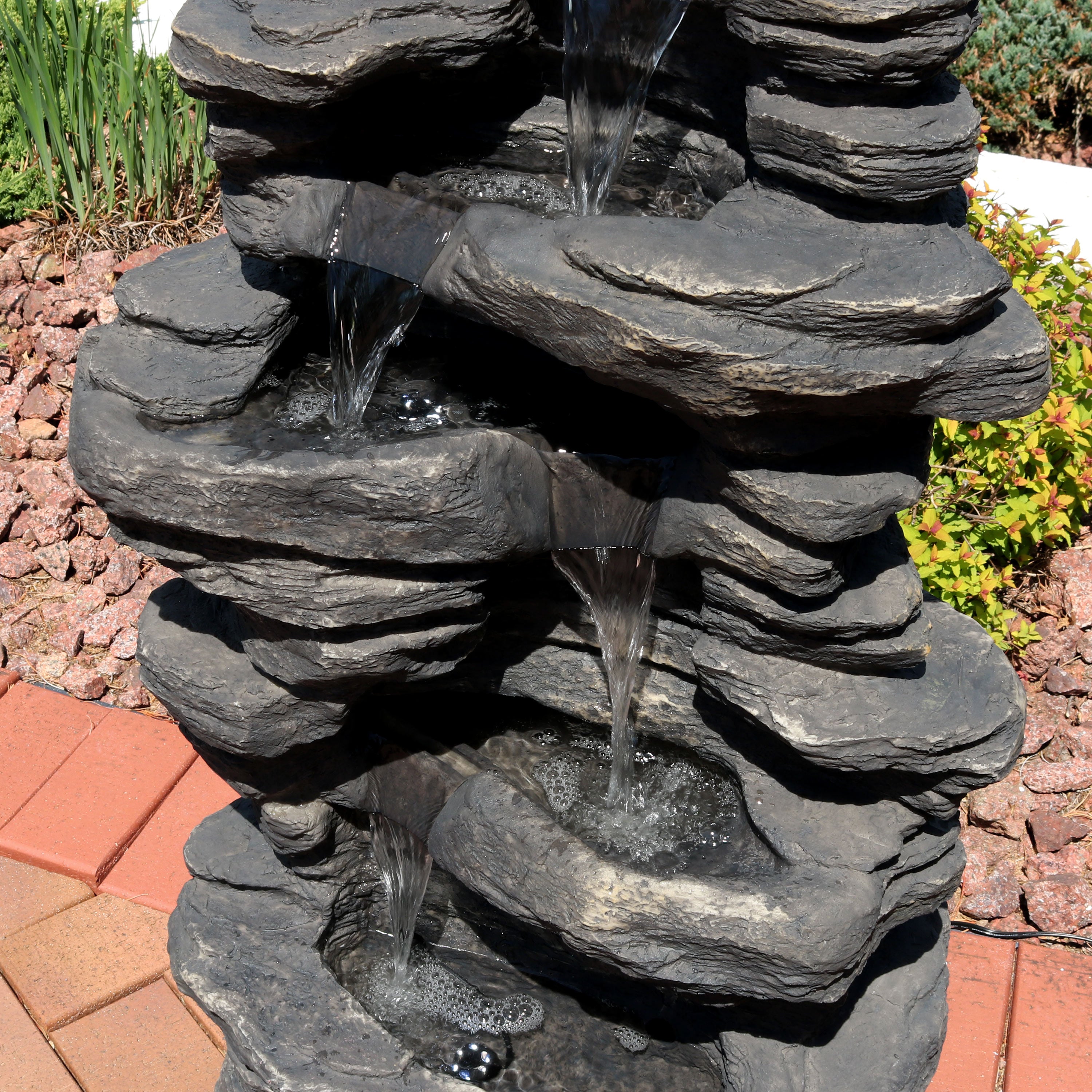 Sunnydaze Rock Falls Electric Waterfall Fountain with LED Lights - 39