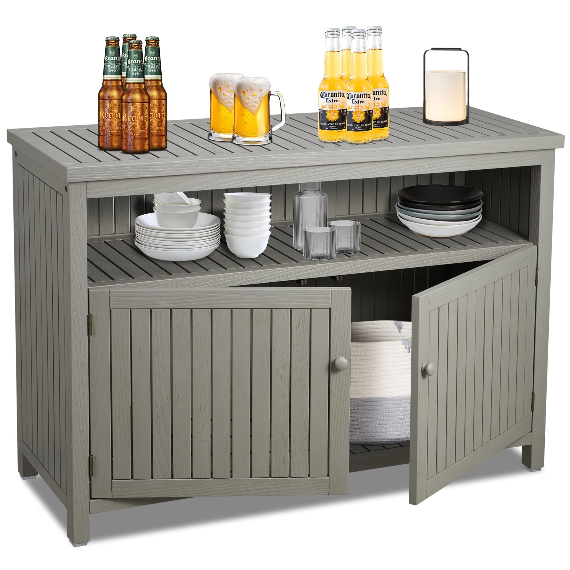 AHB Solid Wood Outdoor Console Table - Entryway Buffet Cabinet, TV Stand for Patio, Deck & Living Room - Grey Storage Furniture for Home & Garden Decor