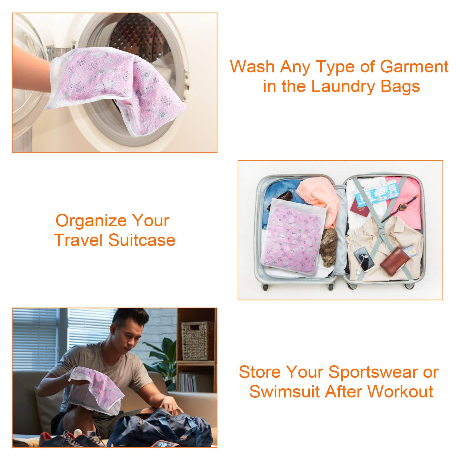 Reusable Mesh Laundry Bags for Delicates - 3 Pack (2 Large + 1 Medium) with Durable Zipper Closure - Gentle Washing Solution for Travel, College & Home Use - Protect Lingerie, Swimwear & Baby Clothes
