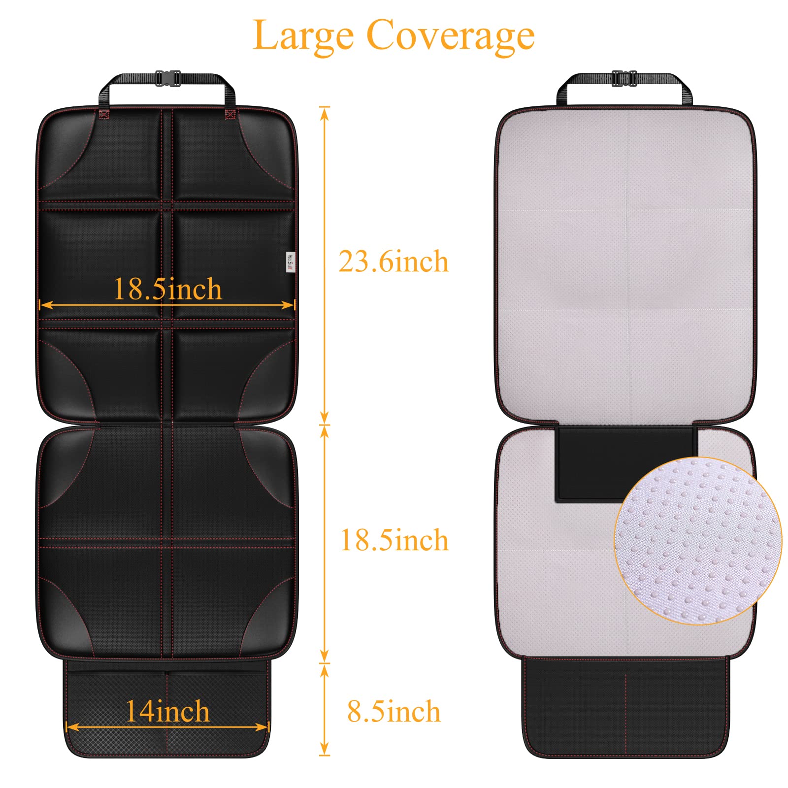Premium Car Seat Protector - Non-Slip Waterproof Seat Cover for SUV, Sedan & Truck | Thick Leather Protector with Red Stitching (Black) | Perfect for Pets, Kids & Commuting