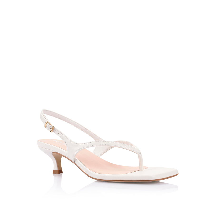 Marnie Kitten Heel Sandals for Women - Comfortable Low Block Heel Open Toe Summer Shoes in Chalk White | Perfect for Weddings, Parties & Office Wear