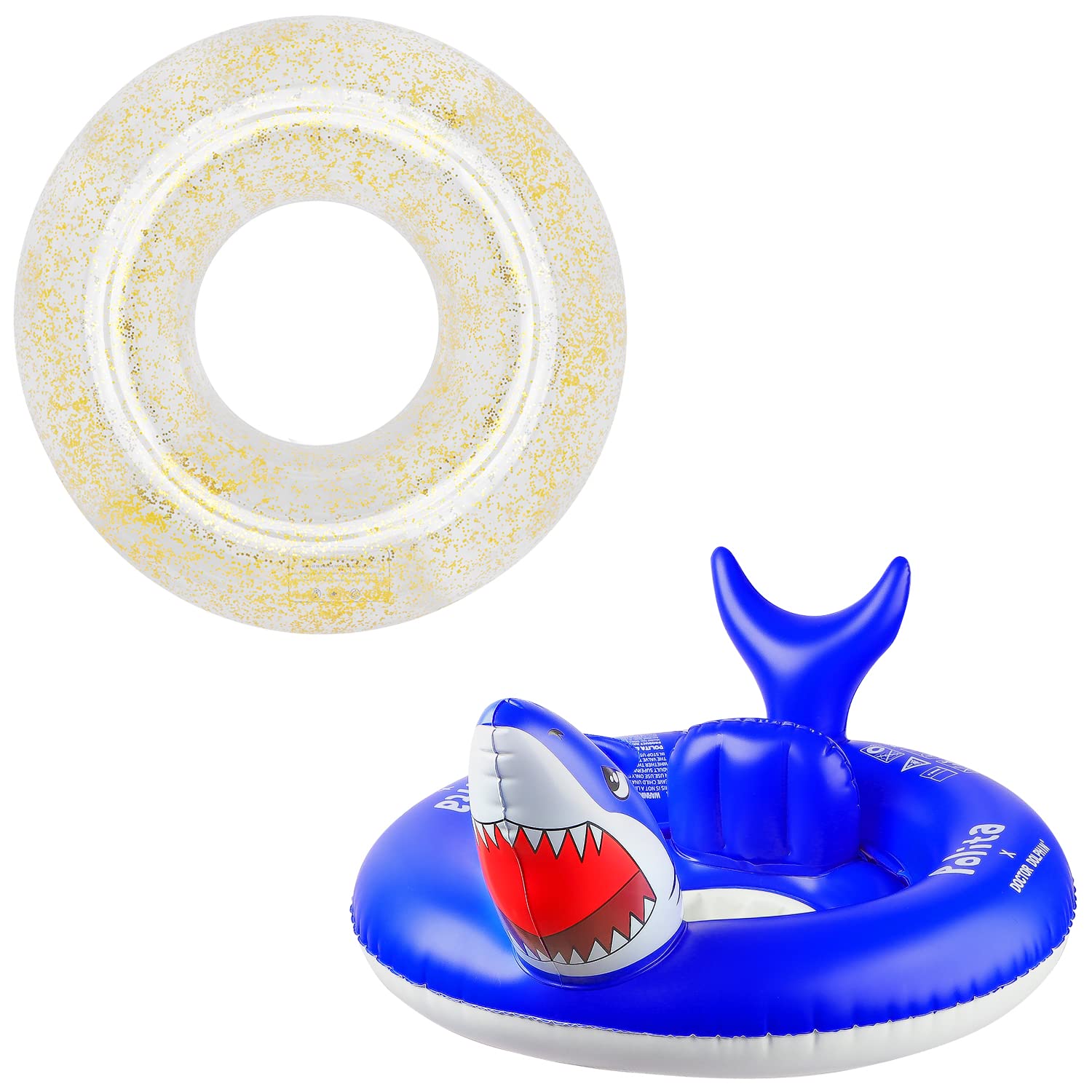 Polita Golden Pool Tube Bundle with Shark Baby Float - Inflatable Swimming Float for Kids, Baby Pool Floats for Summer Beach & Pool Fun - Perfect for Toddlers, Infants, and Family Water Play