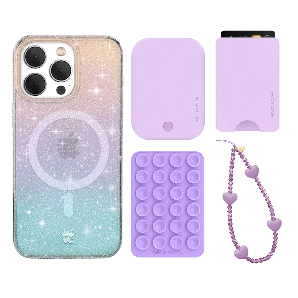 Ombre Stardust iPhone Wallet Case with Card Holder - Slim Protective Phone Cover for iPhone 13/14/15 Pro Max - Perfect for Everyday Use, Travel & Shopping