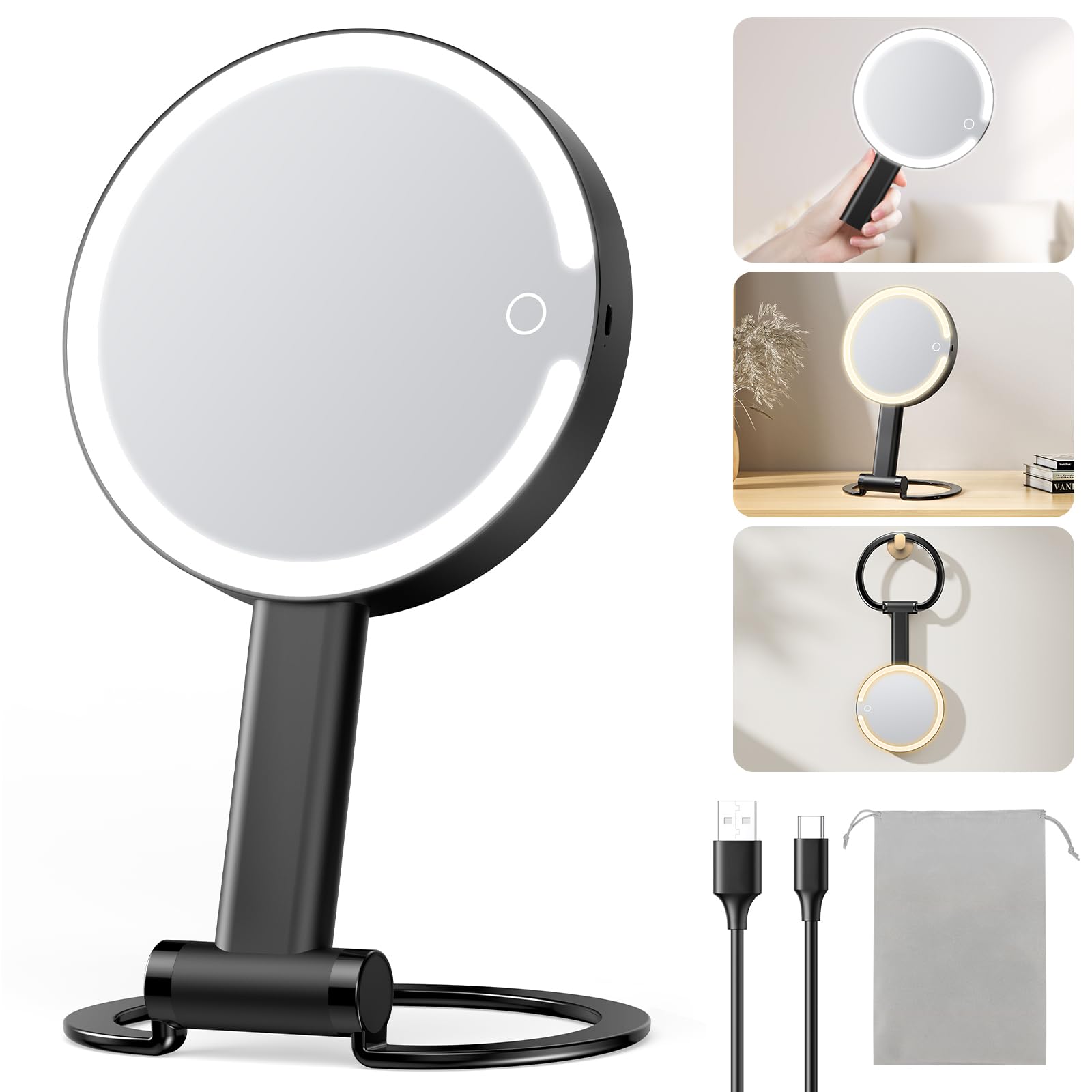 10X Magnifying Travel Mirror with Light - Rechargeable LED Makeup Mirror for Travel & Home