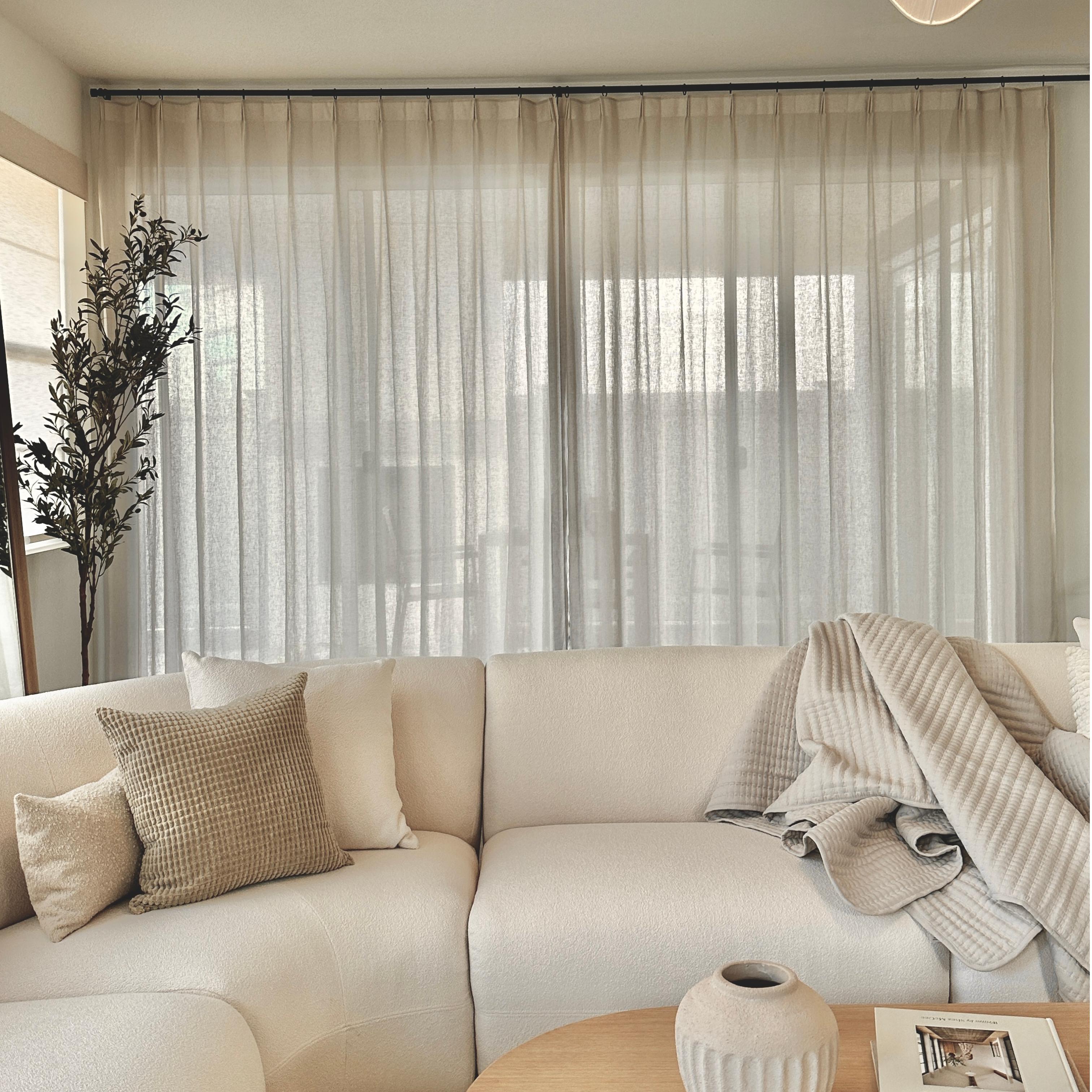 Bright White Cloud Linen Sheer Curtains - Natural Soft Breezy Custom Drapes with Pleated Design for Living Room & Bedroom Window Decor