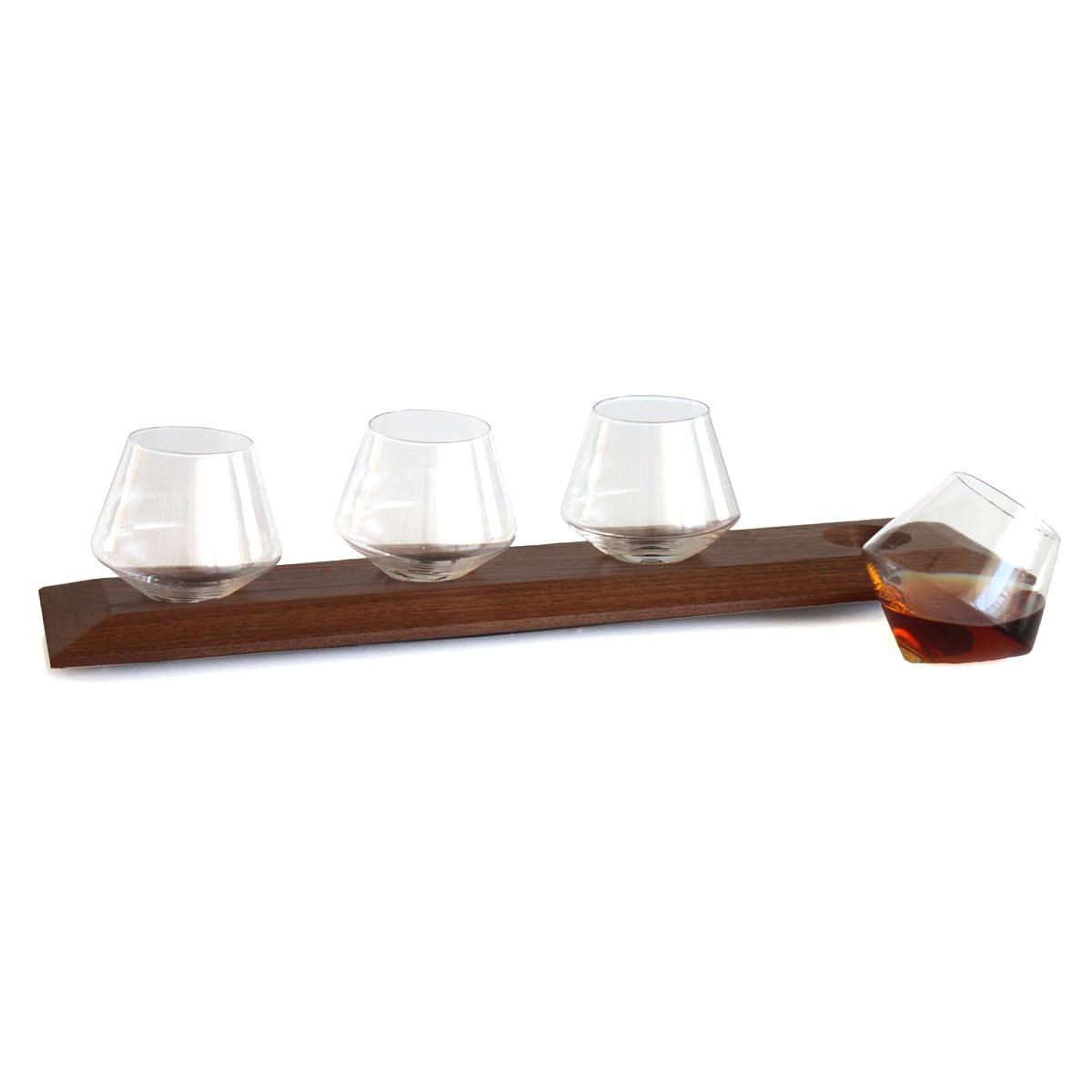Premium Solid Walnut Wood Drink Carrier & Serving Tray - Holds 4 Glasses, 20