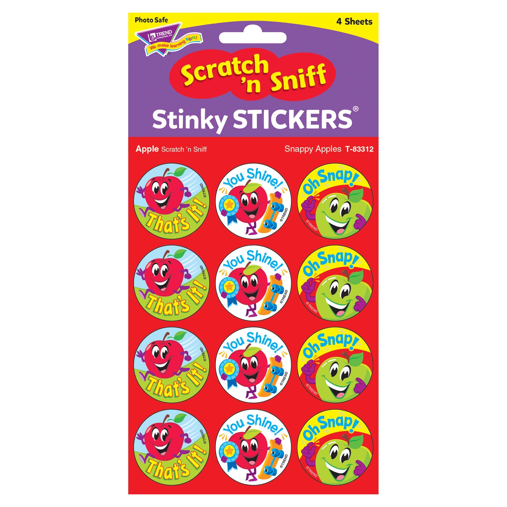 Snappy Apples - Fun and Stinky Apple Stickers (48 Count) - Perfect for Kids Pranks, Classroom Gags, and Office Jokes