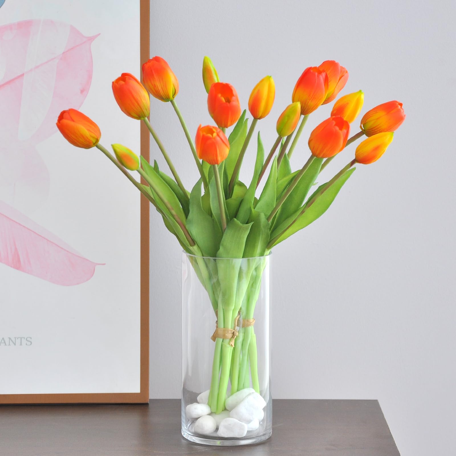 10 PCS Artificial Tulip Flowers - Real Touch Faux Silk Tulips Bouquet for Home, Office, Wedding, Party Decor - Vibrant Orange Fake Tulips for Table Arrangements, Birthday Gifts & Garden Store Decoration
