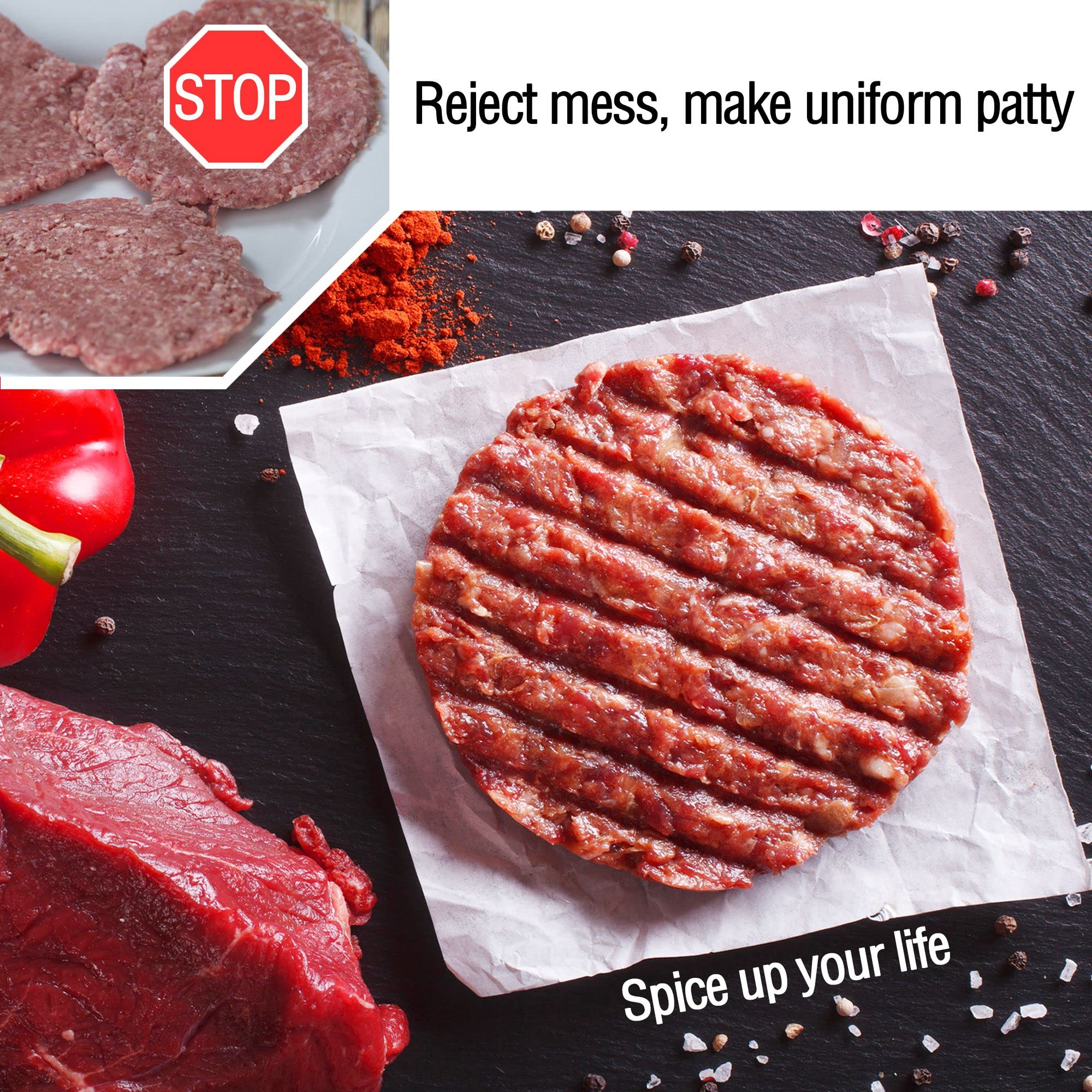 3-in-1 Stuffed Burger Press & Patty Maker - Hamburger Press for Beef, Veggie Burgers & Sliders - Includes 100PCS Patty Wax Papers - Perfect for BBQ, Picnics & Home Cooking