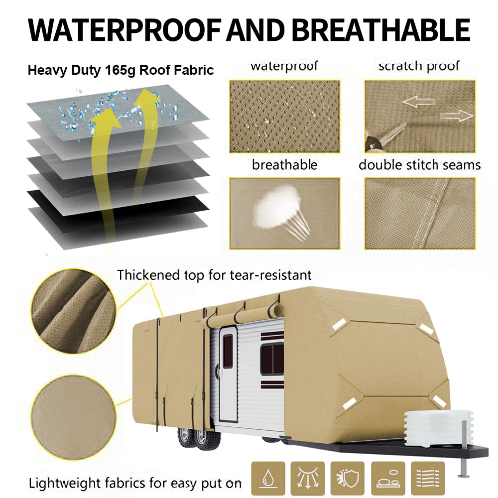 Seamander Heavy-Duty RV Cover - Waterproof, UV-Resistant, Rip-Stop Camper Cover for Travel Trailers - All-Weather Protection for Winter Snow, Rain & Sun - Perfect for Outdoor Storage & Camping Trips