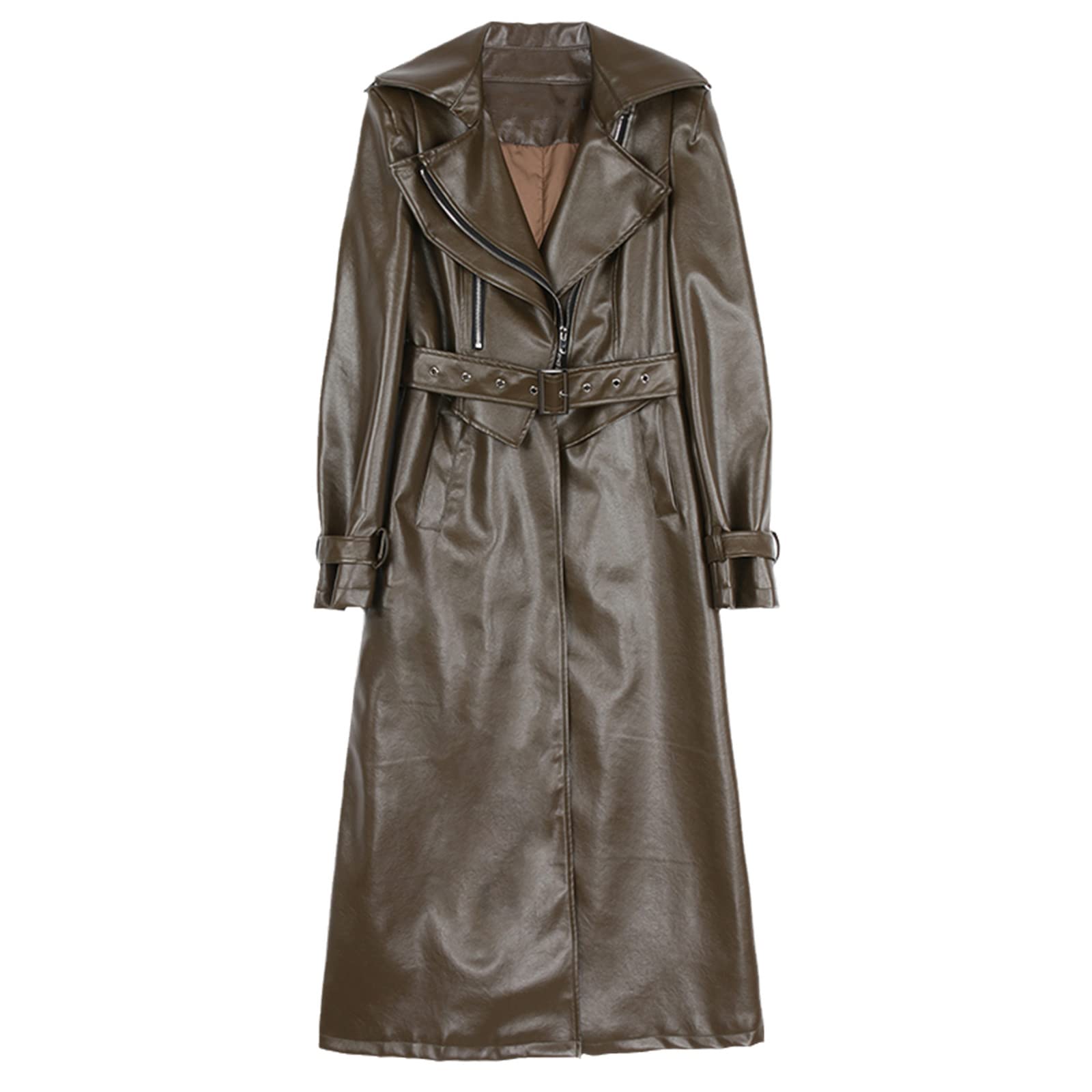 Women's White Long Leather Trench Coat - Spring Runway Fashion Long Sleeve Jacket for Office, Dating & Special Occasions