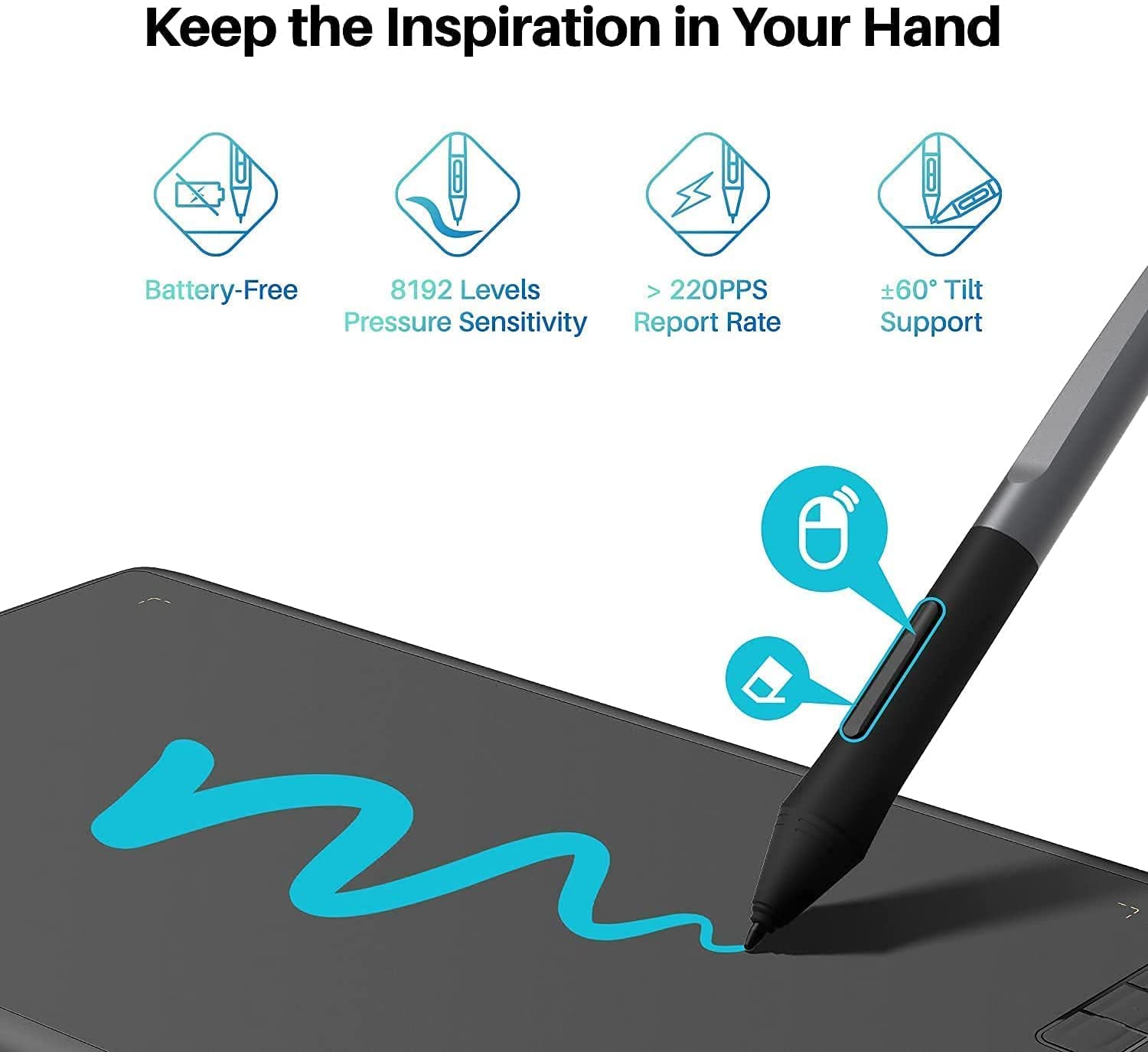 HUION Inspiroy H610X 10x6.25 Inch Graphic Drawing Tablet with Battery-Free Pen & ST200 Adjustable Stand - Perfect for Digital Art, Animation, Online Teaching and Remote Work