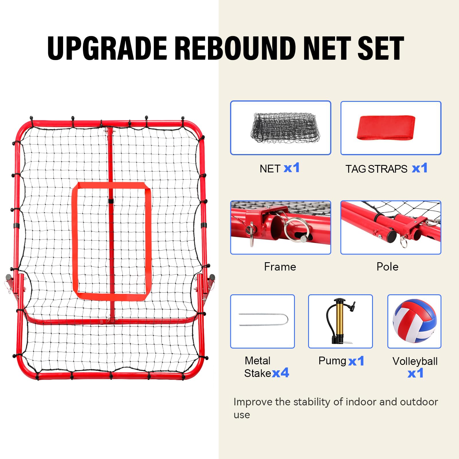 Official Volleyball Rebounder Net - No Installation Needed, Adjustable 7 Angles & 4 Zones for Backyard Training - Perfect for Baseball, Soccer, Volleyball Practice - Improve Skills with Easy Setup All-Angle Training - Ideal for Home, School & Team Drills