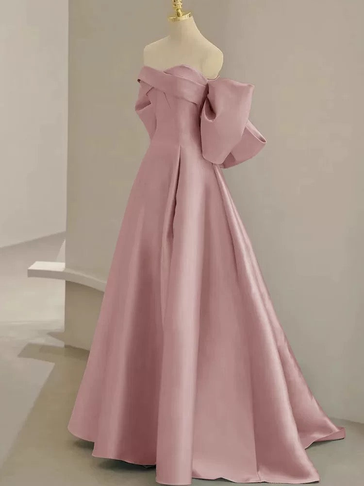 Elegant Pink A-Line Satin Long Prom Dresses for Women - Formal Evening Gowns for Homecoming, Ball, Wedding & Special Occasions