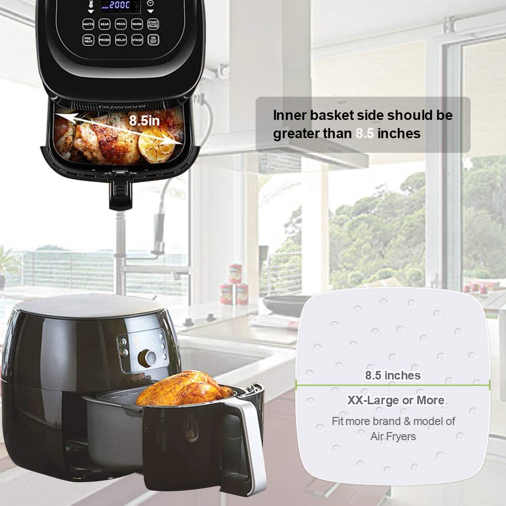 Non-Stick Air Fryer Liners - 100 Pack 8.5 Inch Perforated Parchment Paper Sheets for Philips, Cosori, Ninja & Most Air Fryers | Reusable, Oil-Free Cooking for Healthy Meals & Snacks