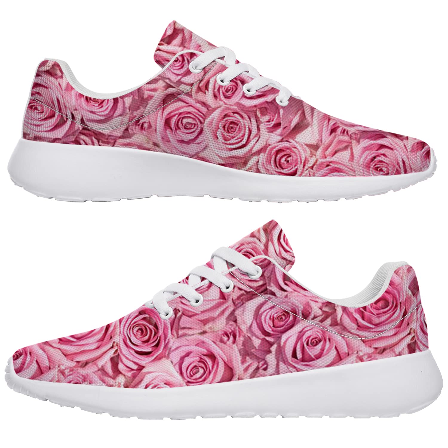 Women's Rose Floral Print Running Shoes - Fashion Sneakers with Pink Rose Design, US Size 9 Women/7.5 Men - Perfect for Jogging, Gym Workouts & Casual Wear