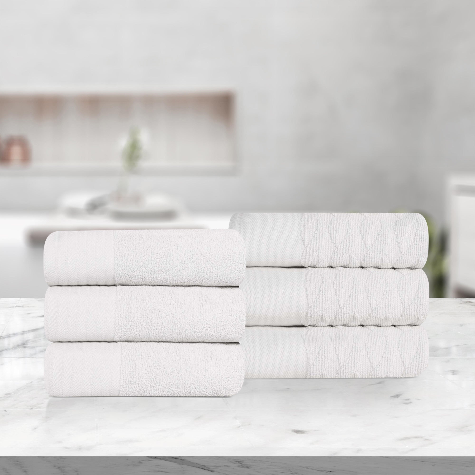 Premium 6-Piece Turkish Cotton Jacquard Herringbone Hand Towel Set - Soft & Absorbent Bath Towels for Spa, Guest Bathroom, and Luxury Home Decor