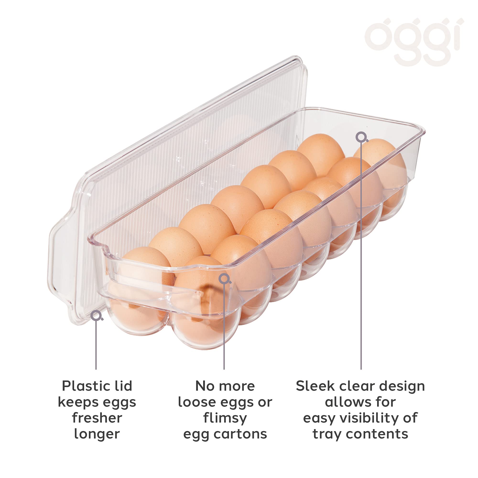 OGGI Stackable Covered Egg Holder - Clear Plastic 14 Egg Tray for Refrigerator | Kitchen & Fridge Organization | Food Storage Containers | Perfect for Breakfast Meal Prep, Baking, and Farm Fresh Egg Storage