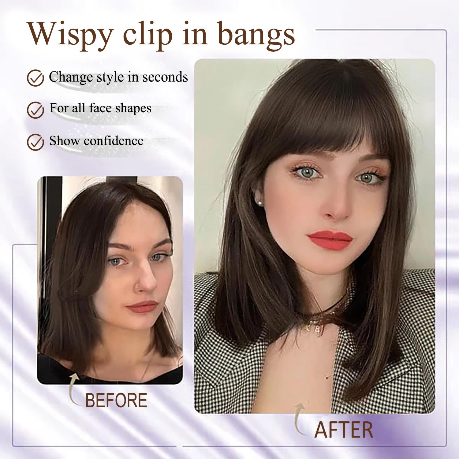 Jijukor Clip In Bangs - 100% Human Hair Wispy Dark Brown Fake Bangs Extensions with Temples for Women | Natural Look, Easy to Wear | Perfect for Daily Use, Cosplay, and Hairstyling