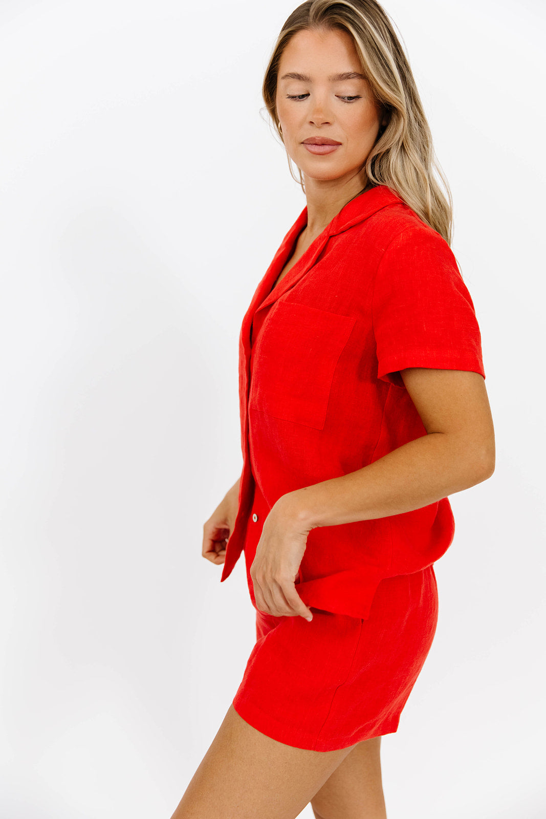 Nene Linen Two Piece Set - Women's Summer Outfit in Poppy Red | Casual Loungewear & Beach Cover Up | Perfect for Travel, Vacation, and Relaxation