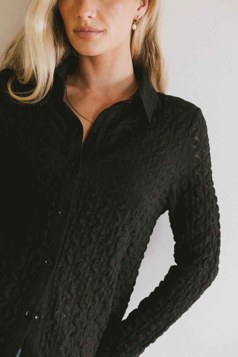 Lockie Black Lace Button Up Shirt for Men - Stylish Casual & Office Wear - Perfect for Work, Dates, and Everyday Outfits