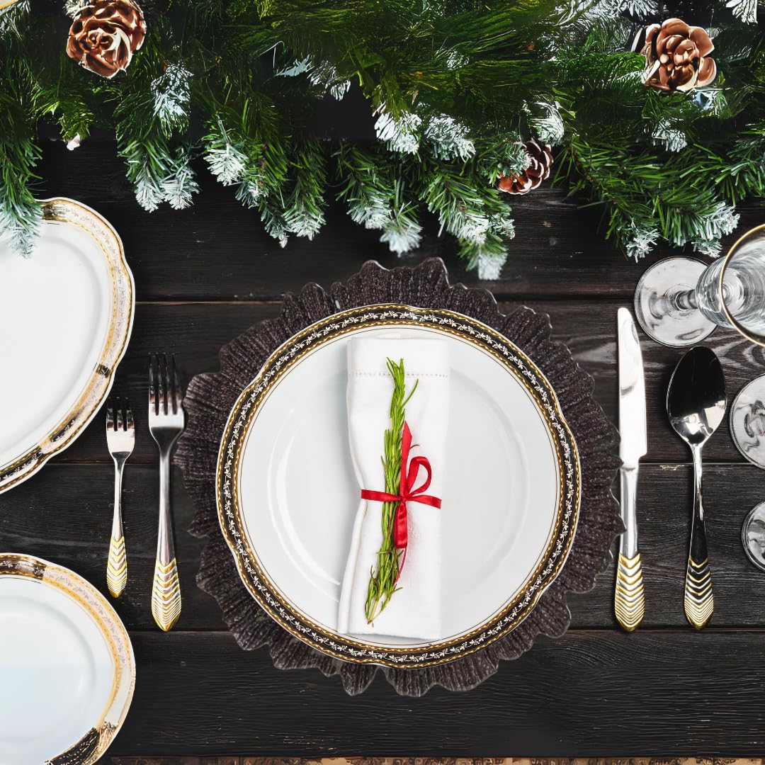 Koyal Wholesale Bulk Flora Glass Charger Plates - Set of 4 Black Starburst & Reef Design - Elegant Dinnerware for Weddings, Parties & Formal Dining