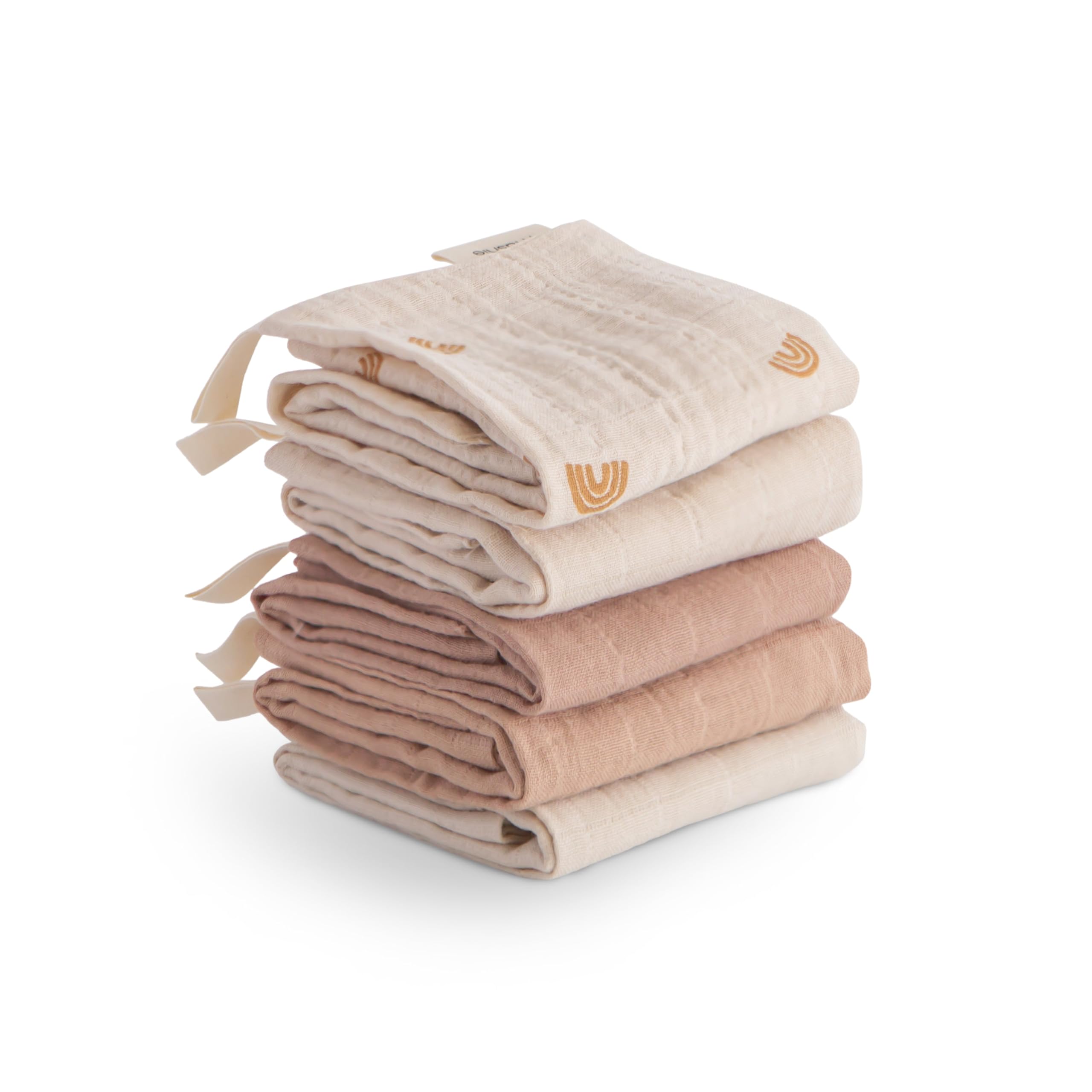 Organic Cotton Muslin Washcloths 5-Pack - Soft Baby Wipes for Bathing, Face & Hand Cleaning | Hypoallergenic & Eco-Friendly | Perfect for Newborn Care, Diaper Changes & Gentle Skin Care (Rainbow Combo)