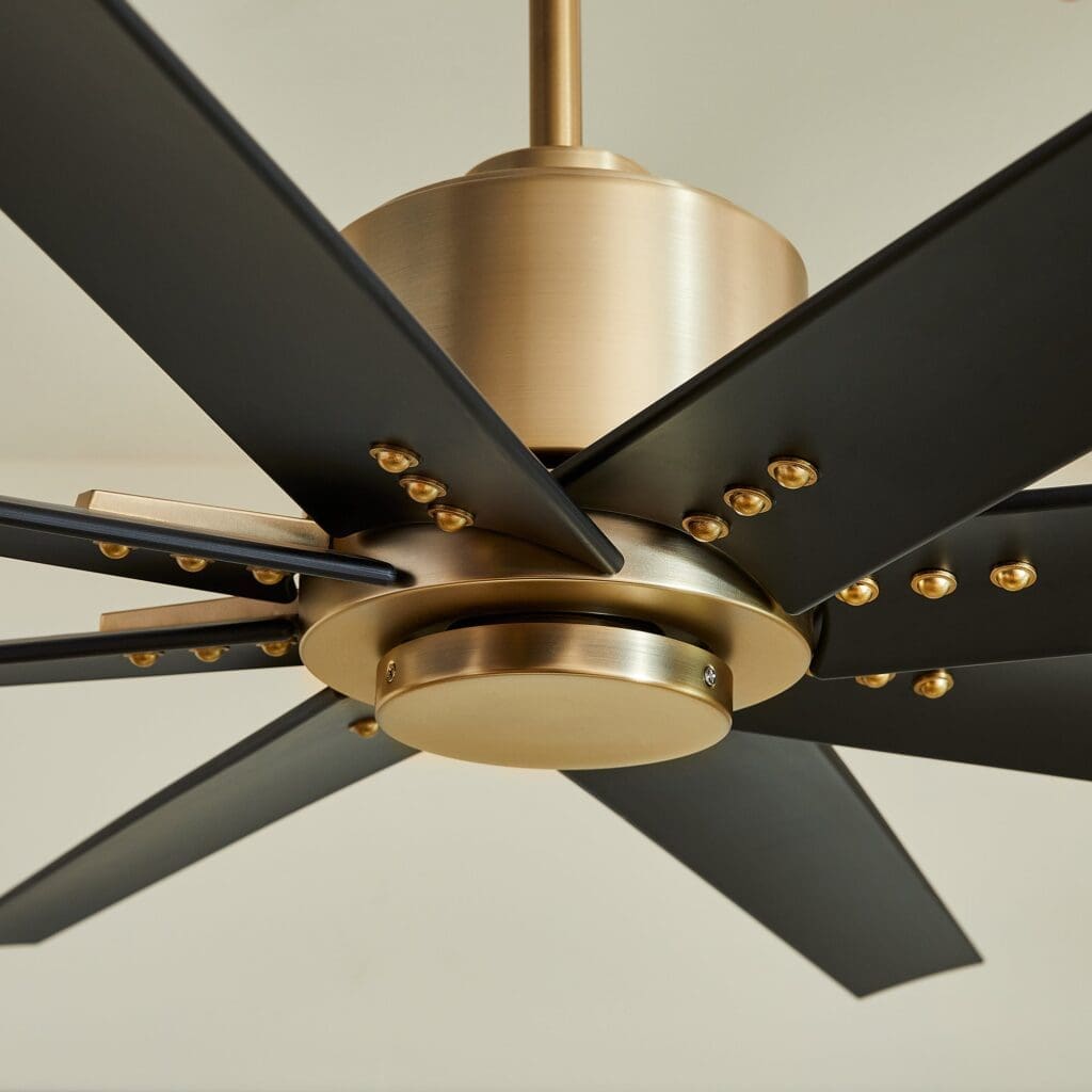 56 Inch 8-Blade Ceiling Fan with Remote Control - Aged Brass & Black Finish - Oxygen FLEET 3 112 40 - Perfect for Living Room, Bedroom, and Outdoor Spaces