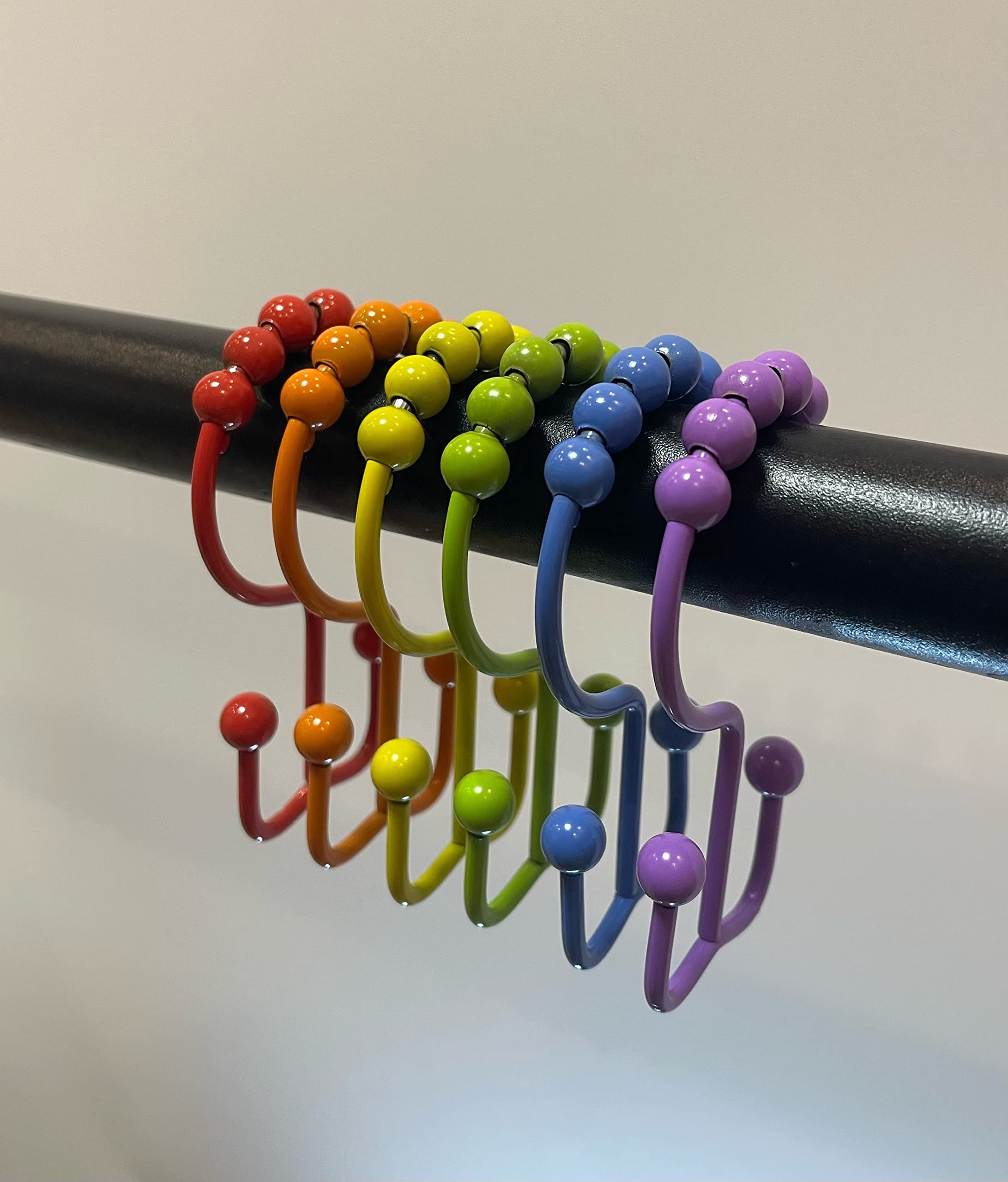 Premium 304 Stainless Steel Shower Curtain Hooks - 12 Pack Rainbow Color Double Glide Bathroom Shower Rings for Curtain Rods | Durable Rustproof Hanging Solution for Bathroom, RV & Dorm Showers