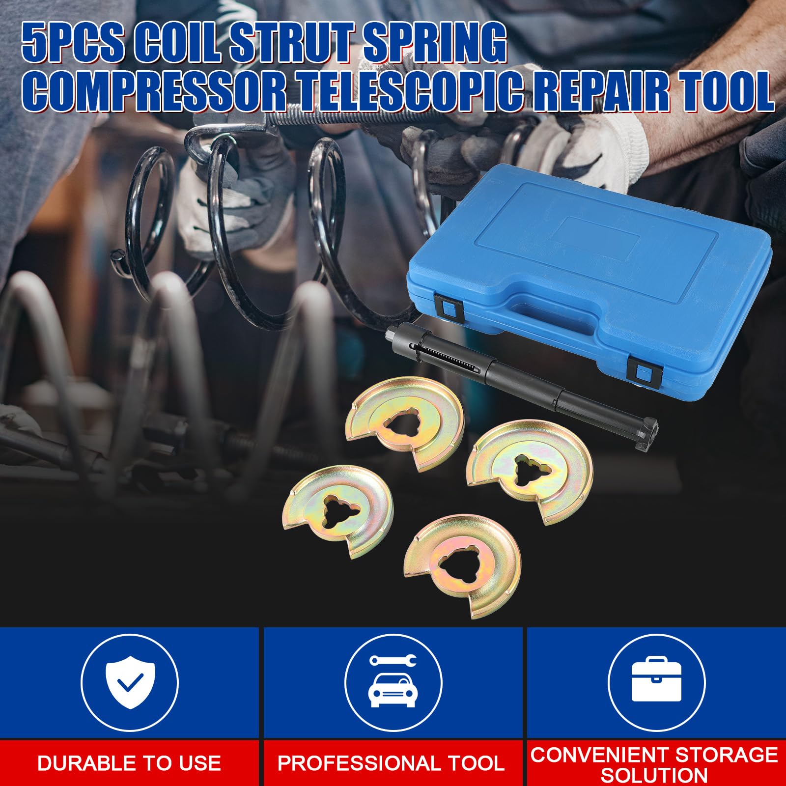 5PCS Coil Strut Spring Compressor Tool Kit - Front & Rear Axle Repair Set for Mercedes Benz W123 W210 - Golden Telescopic Design - Perfect for DIY Car Suspension Repairs & Maintenance