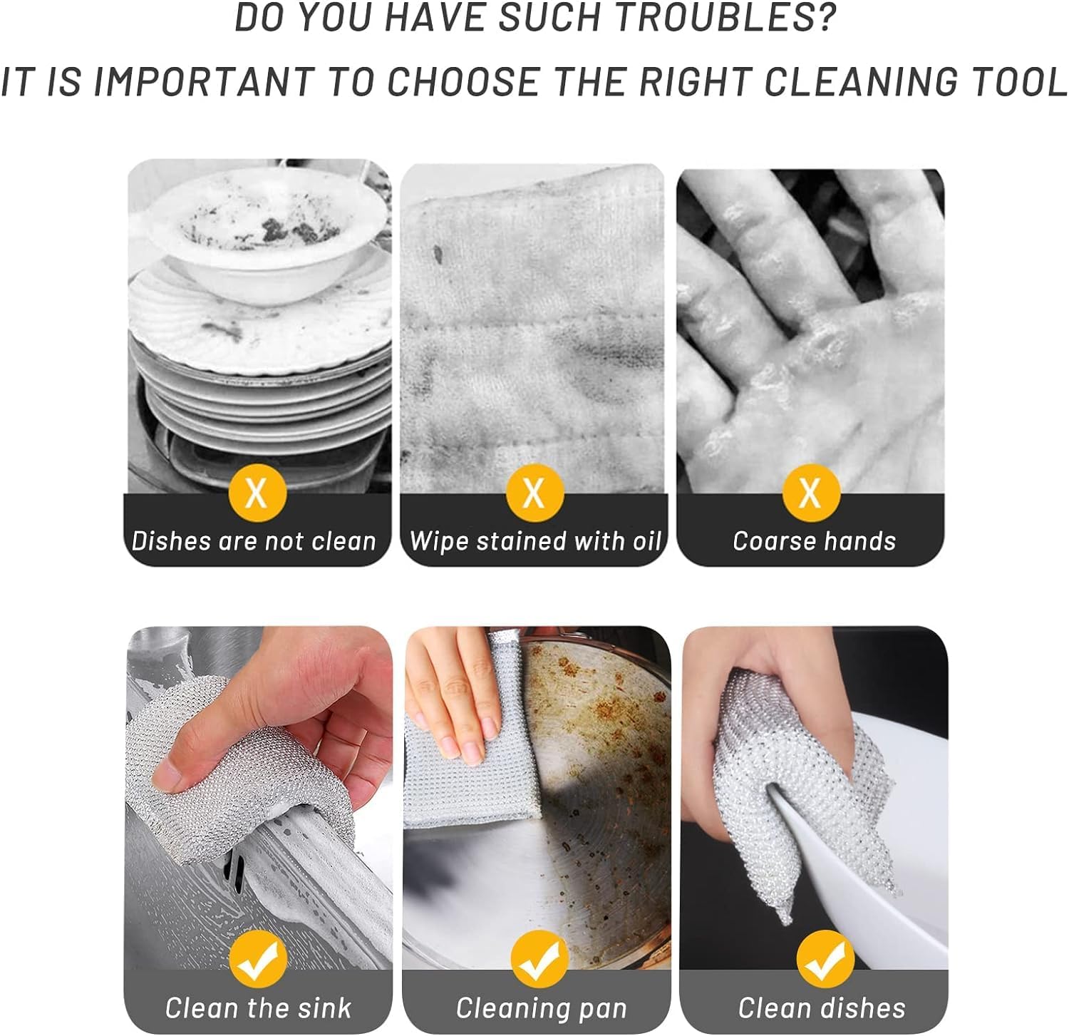 PRACHAND Non-Scratch Sponge Scrubber for Kitchen - Reusable Dish Cleaning Sponge with Steel Wire, Scratch-Proof Scrubber for Pots, Pans & Utensils (4 Pack) - Perfect for Daily Dishwashing and Tough Stain Removal