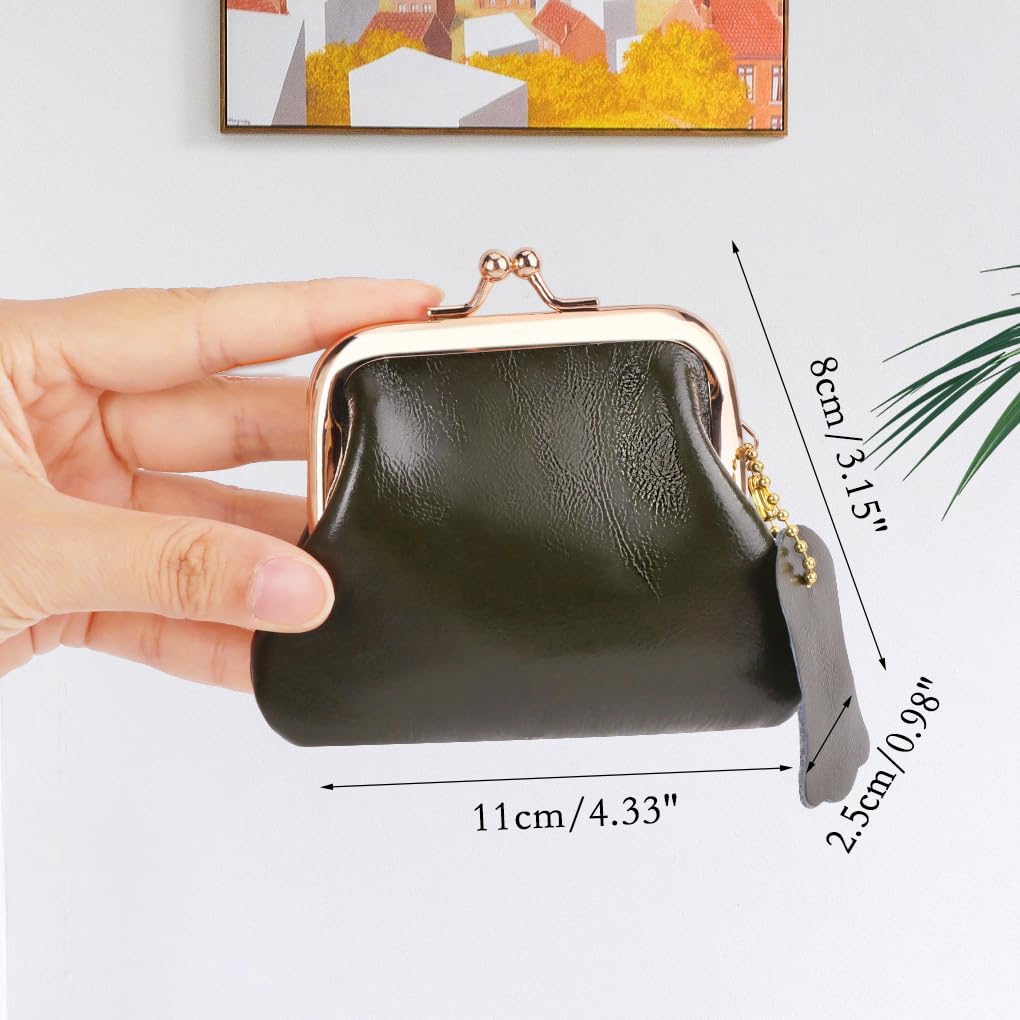 Oyachic Genuine Leather Coin Purse & Cash Holder - Compact Wallet Clutch with Secure Clasp for Men & Women (Green) - Perfect for Travel, Makeup Organizer & Everyday Essentials