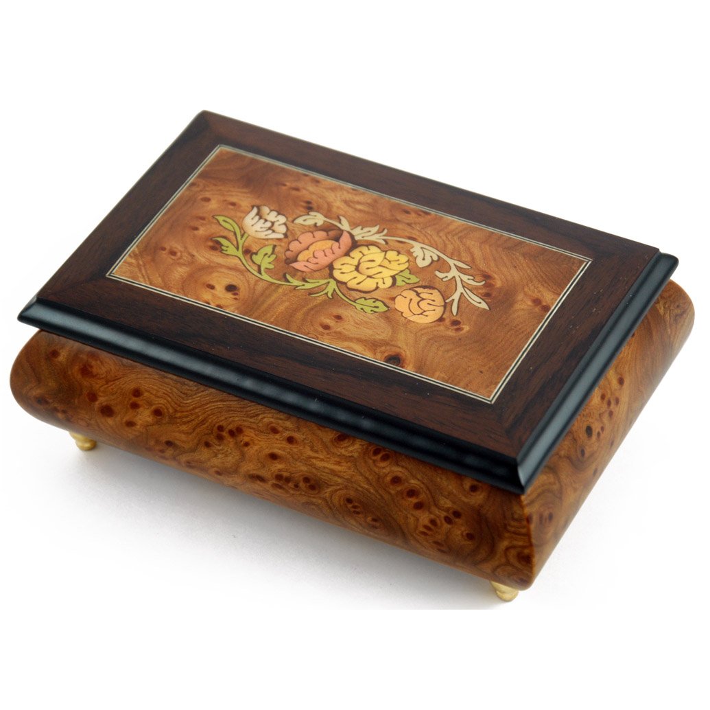 30-Note Floral Wood Inlay Music Jewelry Box with Traditional Style - Plays Ode to Joy & Multiple Song Options - Perfect for Gift Giving, Jewelry Storage & Home Decor