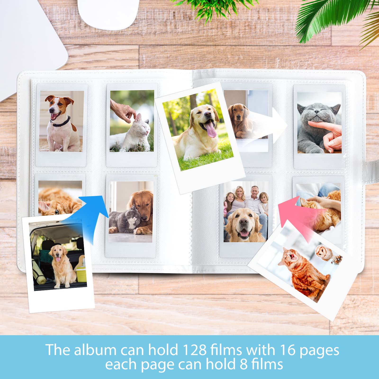 128-Pocket Photo Album for Fujifilm Instax Mini LiPlay 11 12 90 70 50S 26 25 9 8+ 8 7S & Mini LINK2 Printer - Compatible with Snap SnapTouch PIC-300 Z2300 Mint Zip Instant Cameras (Blue) - Perfect for Travel, Parties, and Memory Keeping