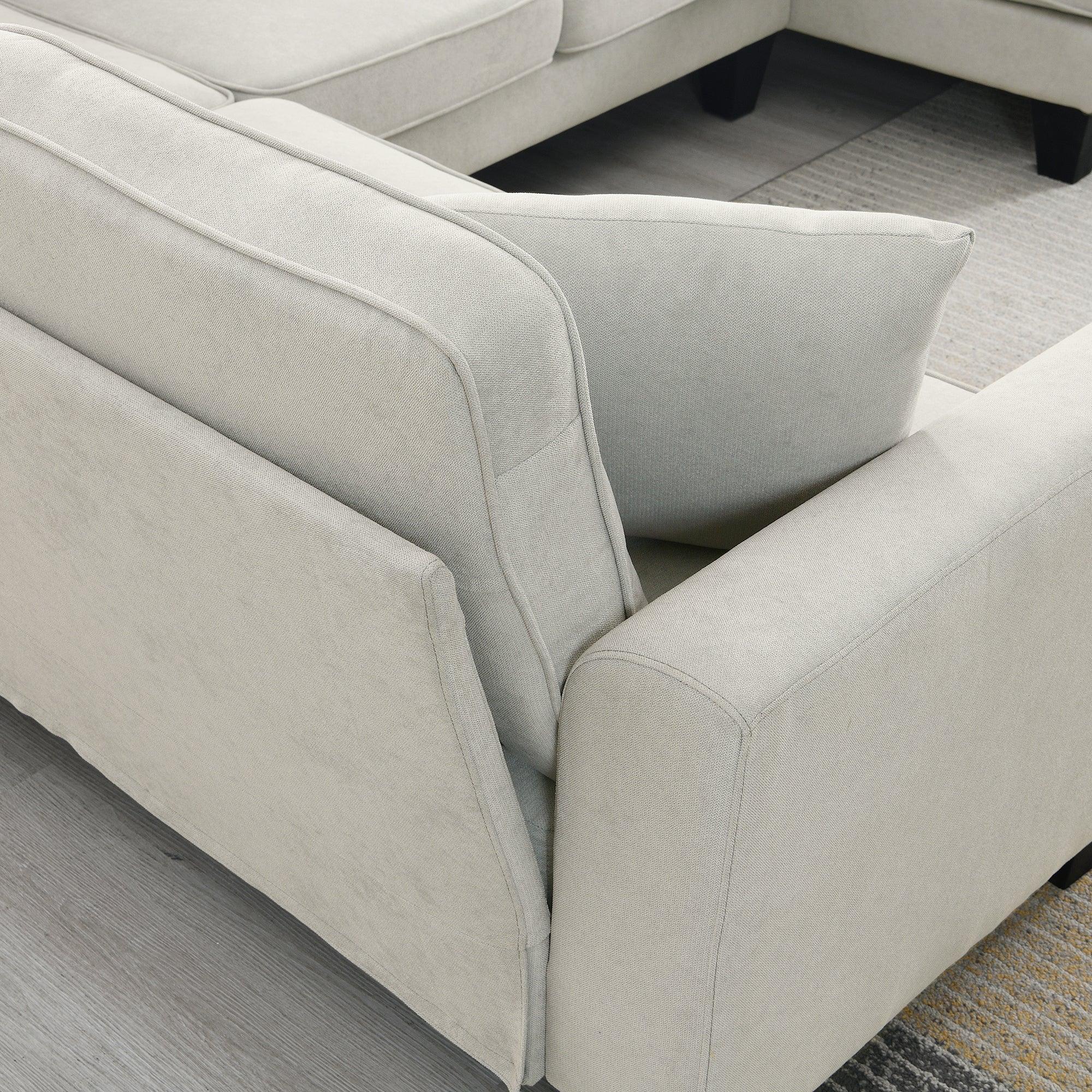 Modern U-Shaped 7-Seater Fabric Sectional Sofa Set with 3 Pillows - 108