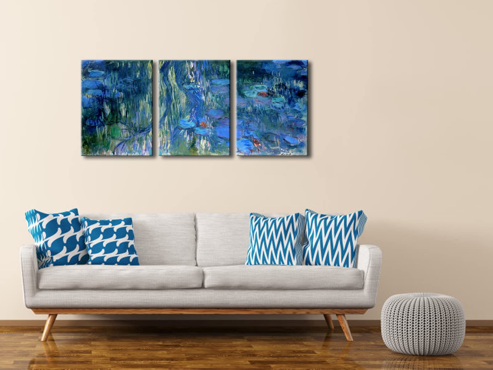 Claude Monet Water Lilies and Weeping Willow Reflections Canvas Print - Premium Oil Painting Reproduction Artwork for Wall Decor in Living Room, Bedroom & Office