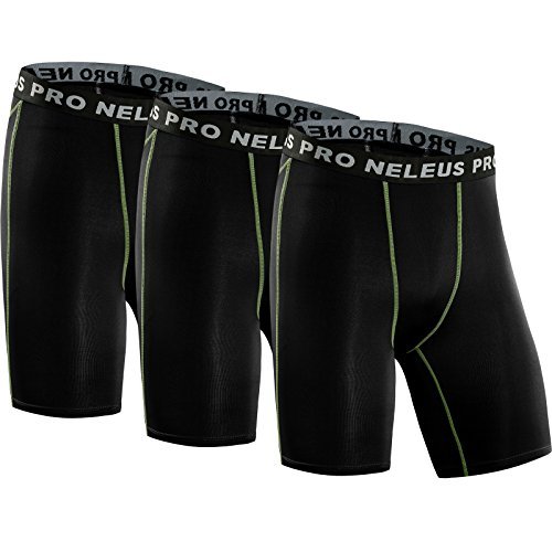 NELEUS Men's 3 Pack Compression Shorts - Moisture Wicking Workout Boxer Briefs for Running, Gym & Sports - Breathable Anti-Chafing Underwear for Active Lifestyle