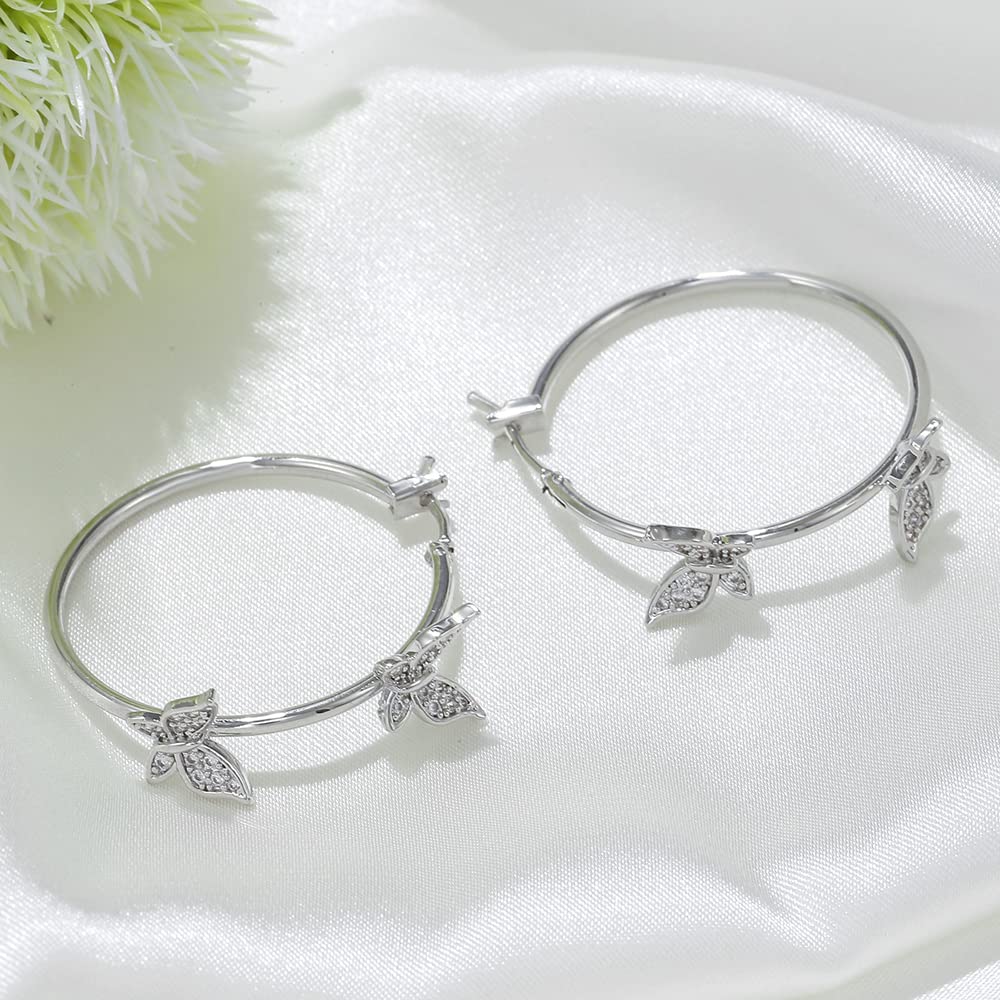 Dainty Butterfly Large Huggie Hoop Earrings for Women - Crystal Cubic Zirconia Endless Round Hoops - Boho Statement Jewelry - Perfect Birthday Gift for Her - Ideal for Parties, Weddings & Everyday Wear