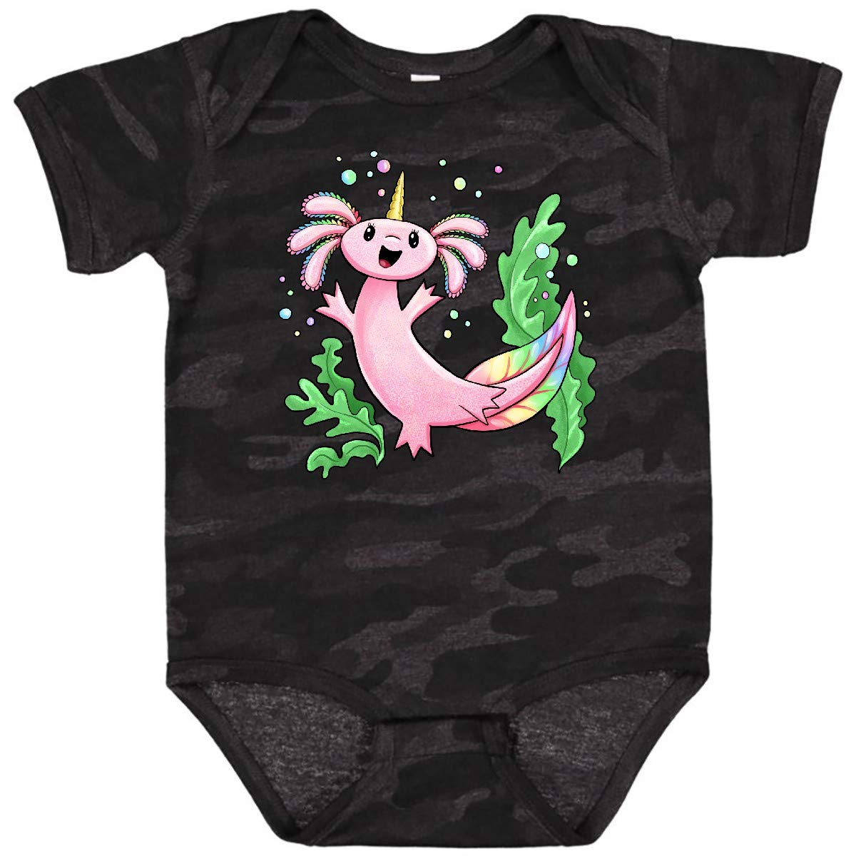 Inktastic Axolotl Unicorn with Rainbow Tail, Bubbles and Seaweed Baby Bodysuit - Cute & Soft Cotton Onesie for Newborns, Infants - Perfect for Playtime, Photo Shoots & Gifts