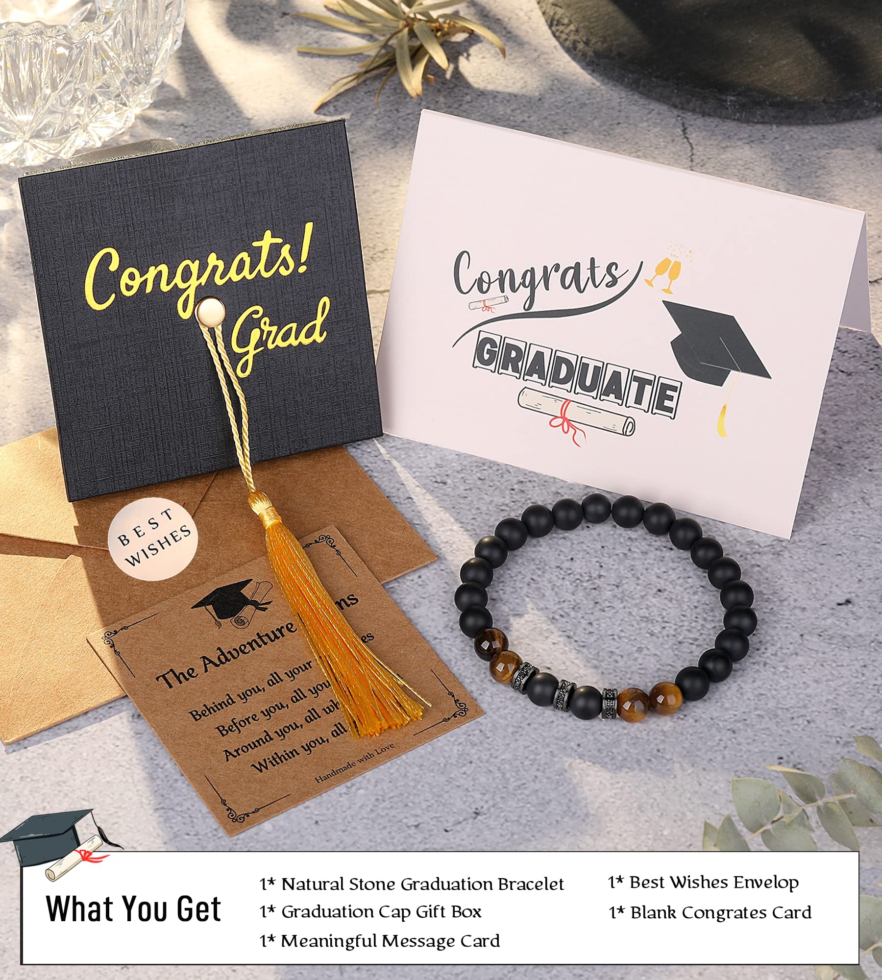 TONY & SANDY Tiger Eye Bead Bracelet for Men - Graduation Gift for Him, Son, Grandson, Nephew - Cool College, Middle & High School Graduation Present (5th, 8th, 12th Grade) - Perfect for Commencement Ceremonies & Celebrations