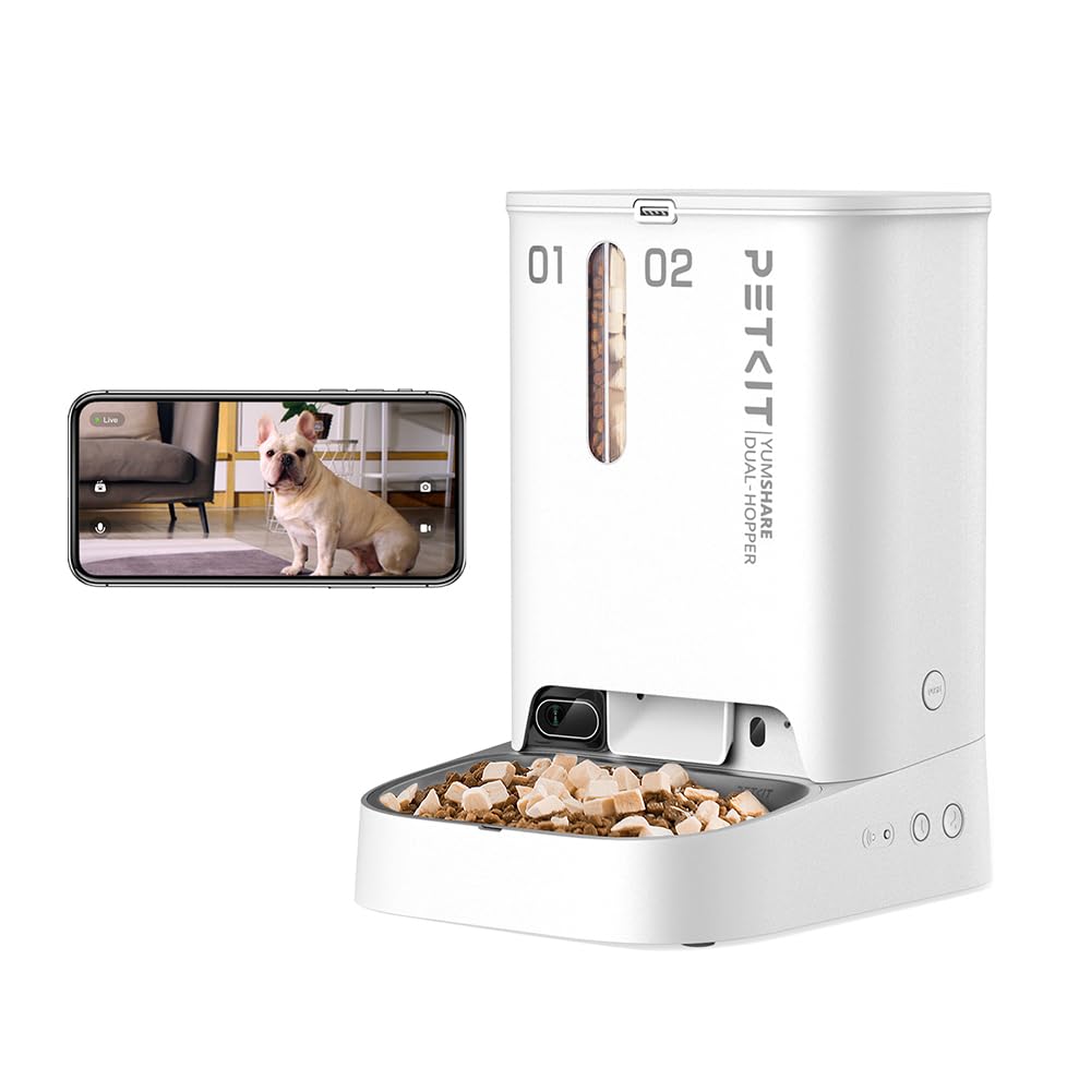 PETKIT Automatic Cat Feeder with Camera - 1080P HD Video & Night Vision, 5L Smart Pet Food Dispenser with 2-Way Audio, Battery Backup, Low Food Alert & Anti-Stick Bowl (2.4G WiFi) - Perfect for Multi-Cat Homes, Travel & Busy Pet Owners