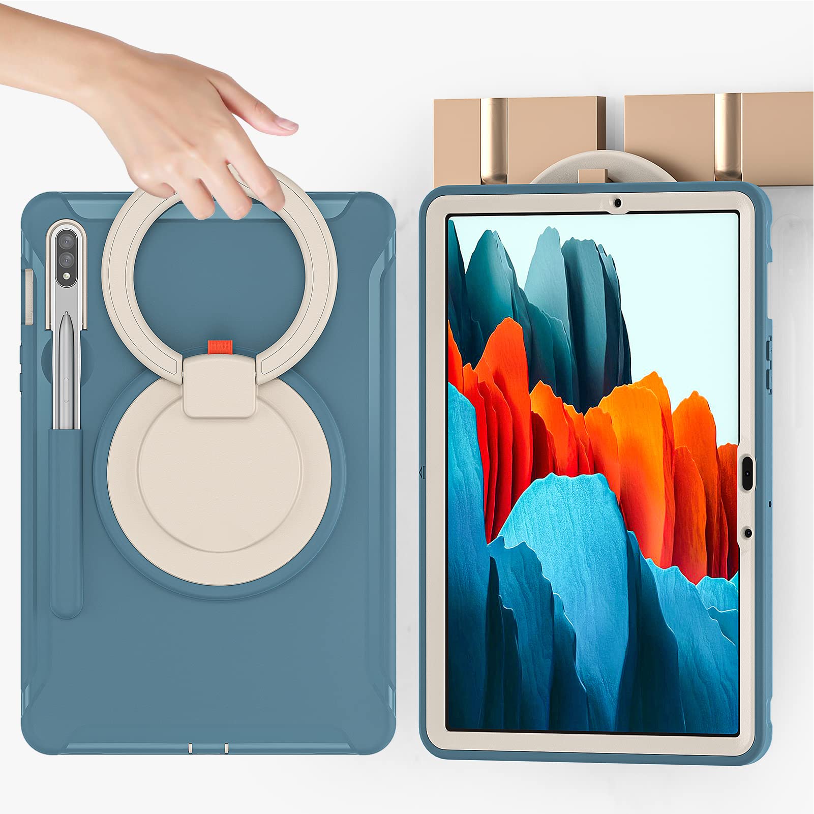 ORIbox Defender Case for Samsung Galaxy Tab S8/S7 11 Inch - Heavy Duty Shockproof Cover with 360° Rotating Ring Stand & Kickstand | Full Body Protection for Kids, Travel & Outdoor Use