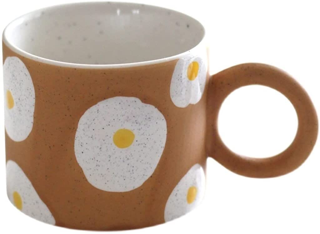 Hand-Painted Poached Egg Ceramic Coffee Mug - European Style Simple Design with Handle - 250ML Beige Cup for Home, Office, Gifts - Perfect for Morning Coffee, Tea, or Juice