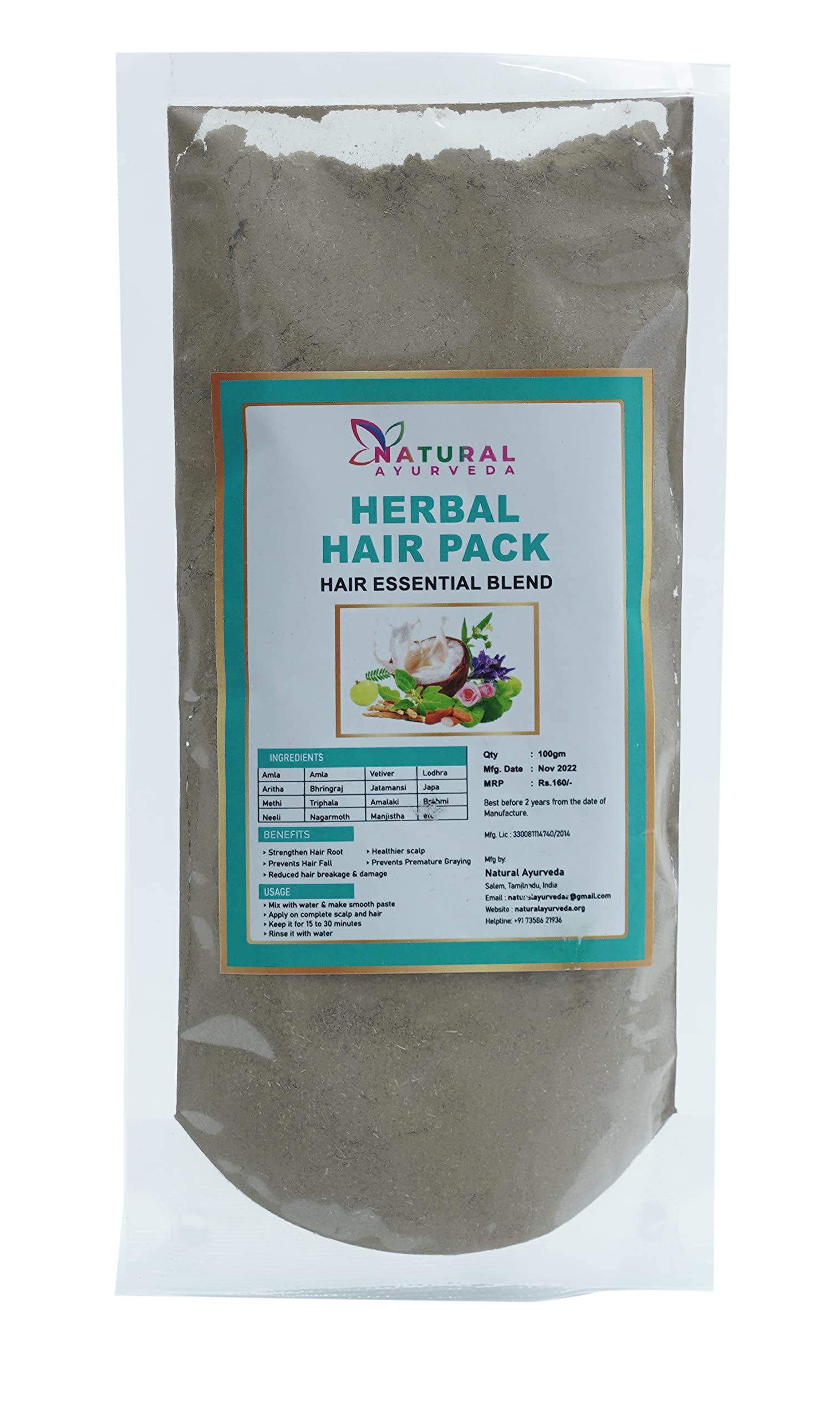 Natural Ayurvedic Herbal Hair Pack - Hair Essential Blend for Growth & Shine (100g) | Deep Conditioning Treatment for Dry, Damaged & Frizzy Hair at Home