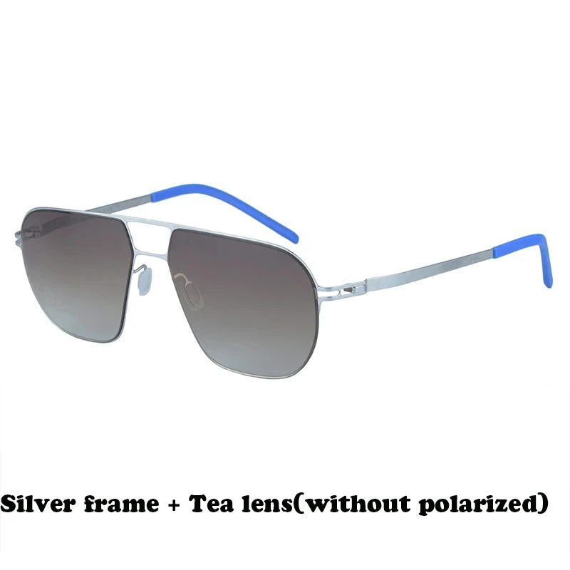 Aimee Men's Full Rim Oval Double Bridge Screwless Titanium Sunglasses 19140 - Lightweight Polarized UV Protection for Driving, Outdoor Sports & Fashion Accessories