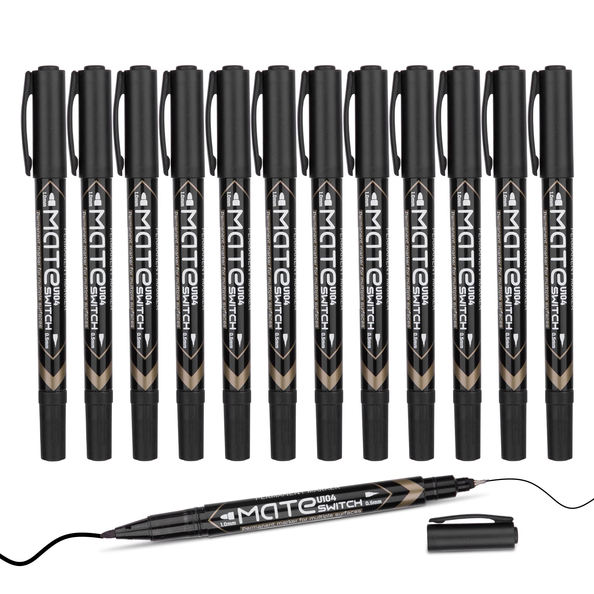 Deli Twin Tip Permanent Markers - Fine & Ultra Fine Point for Signing & Labeling (12-Pack) - Office & Art Use